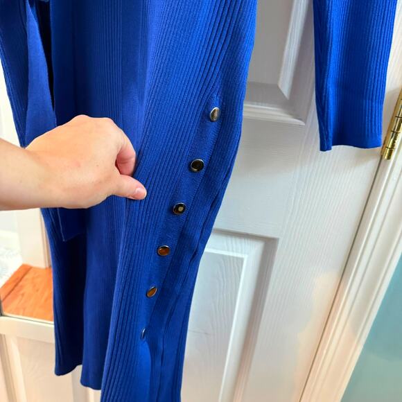 Ashley Stewart Sodalite Blue Rib Knit Midi Dress 14/16 NWT Belted - Picture 2 of 8